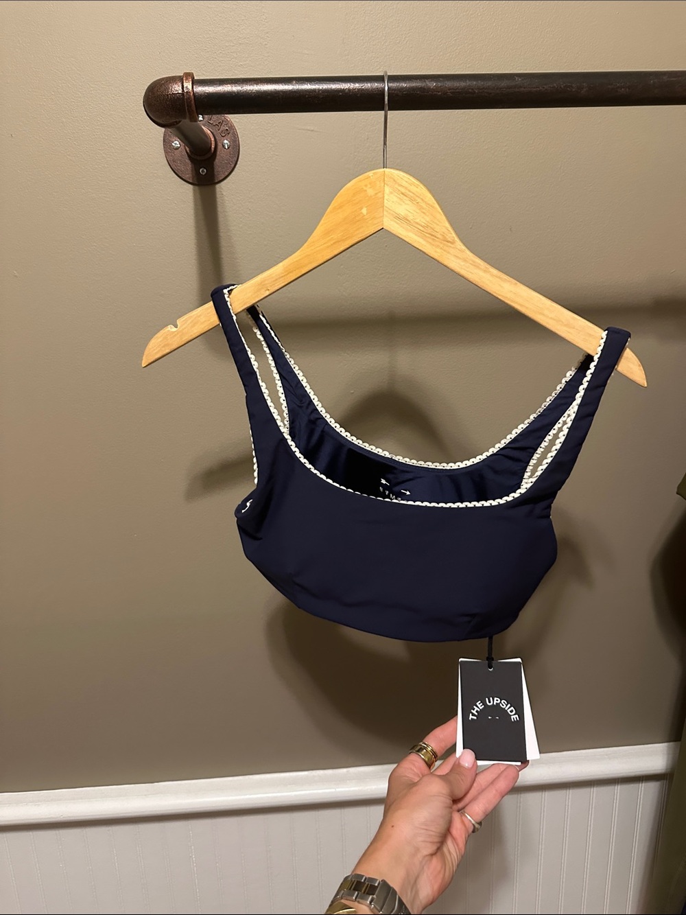 The Upside Navy Bra Top with White Trim